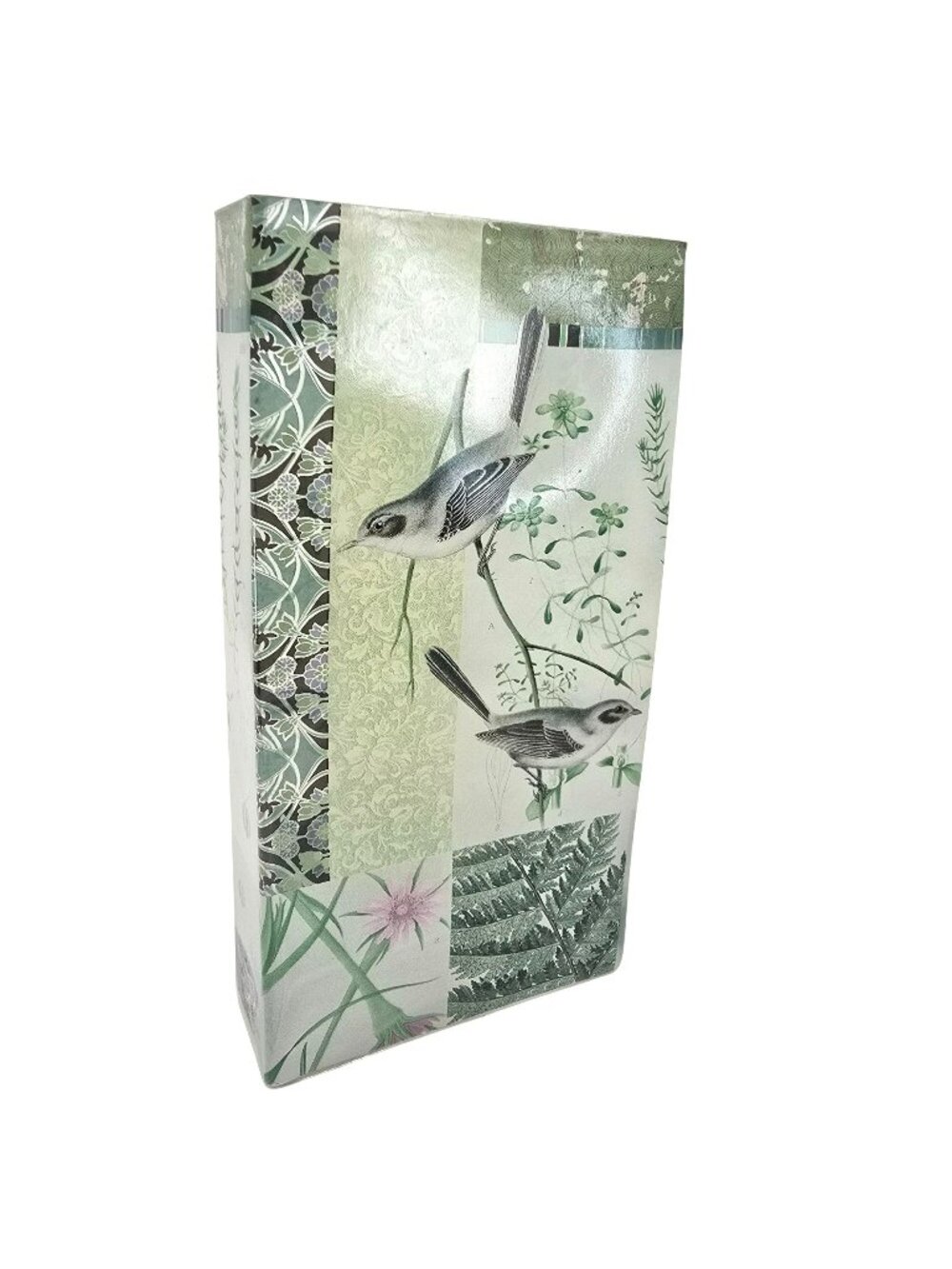 Green Glass Vase Botanical & Bird-Themed Rectangular Box Shape JE352
